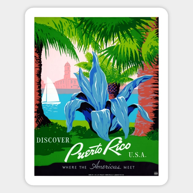 Vintage Travel Poster USA Puerto Rico Sticker by vintagetreasure